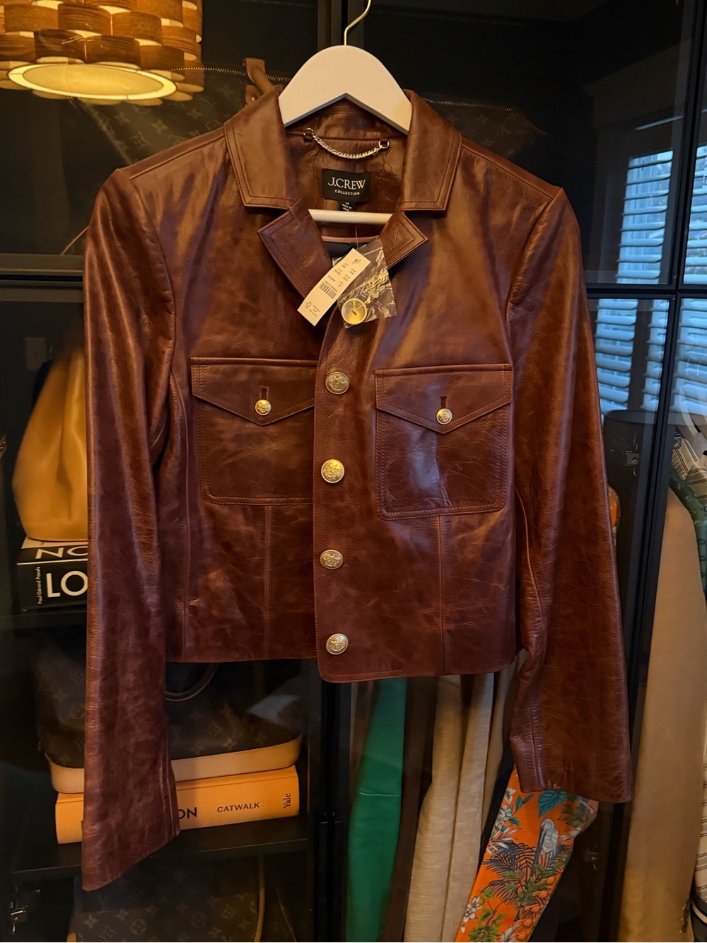 J. Crew Men's Chest-Pocket Brown Leather Shirt Jacket NWT retail $598